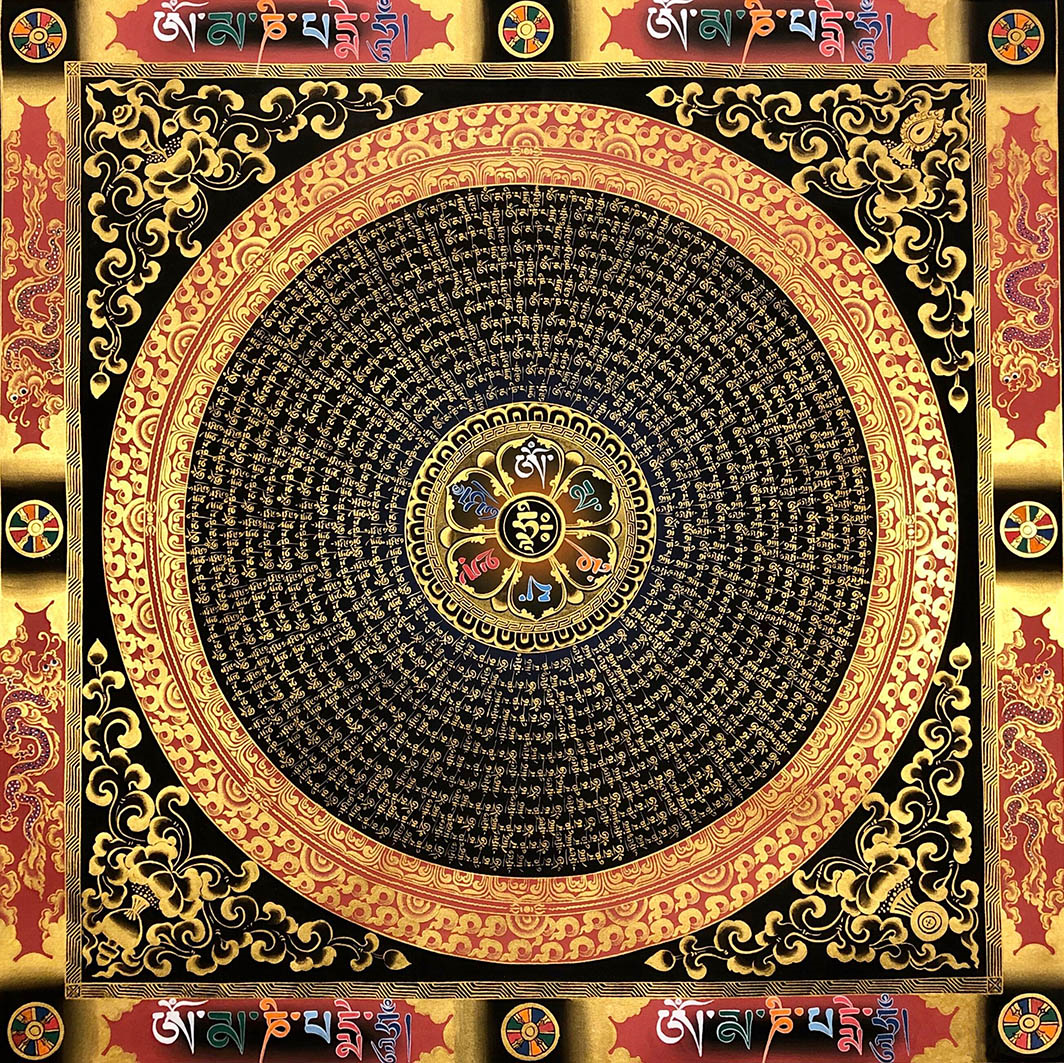 西藏坛城六字真言大悲咒楞严咒描金唐卡 DIY临摹画稿 茶室禅意画