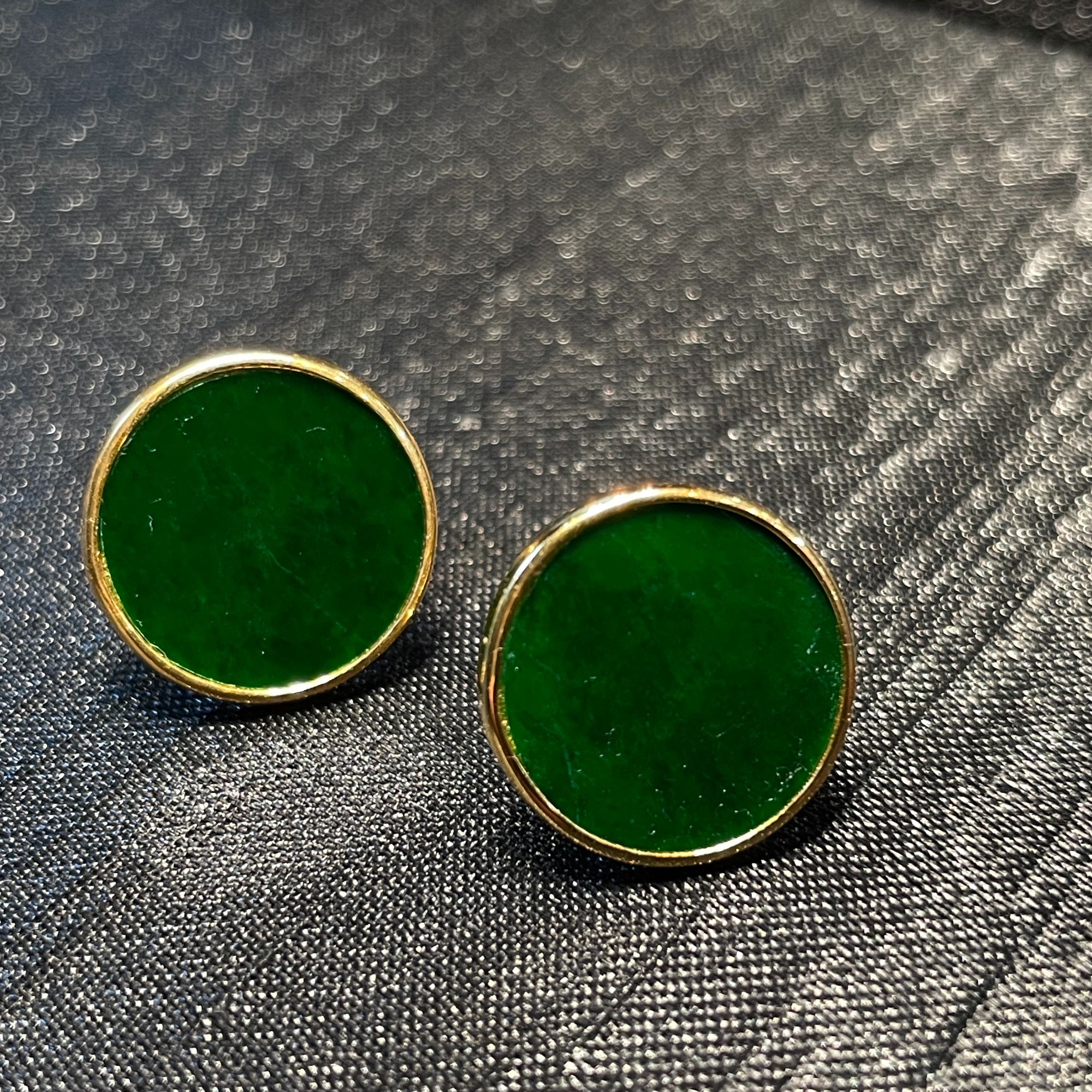 镀金S925银镶天然翡翠A货圆牌耳钉