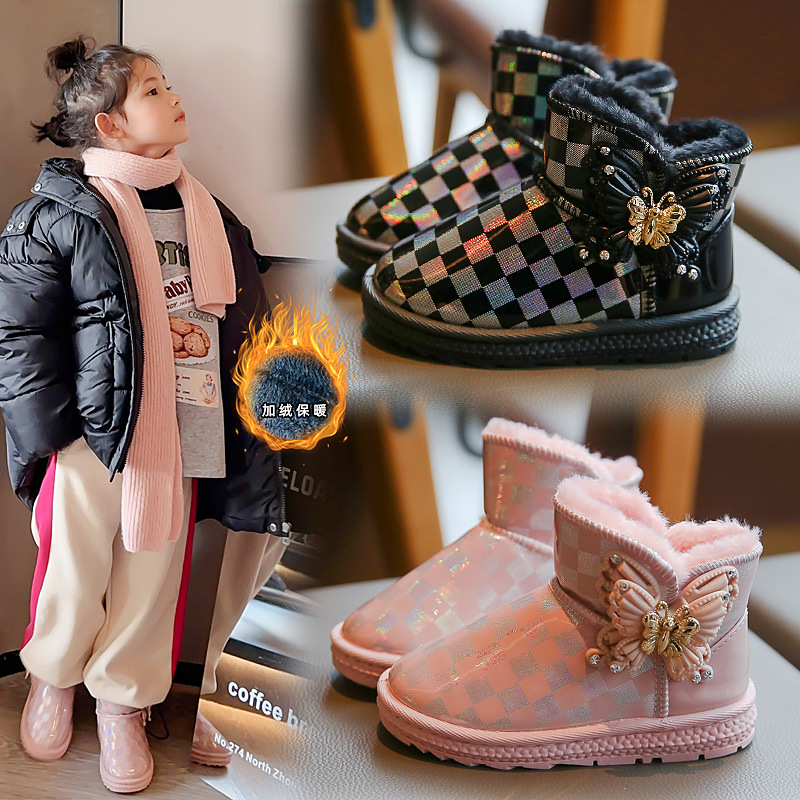 雪地靴儿童女2023秋冬新款女孩加绒公主靴防水靴