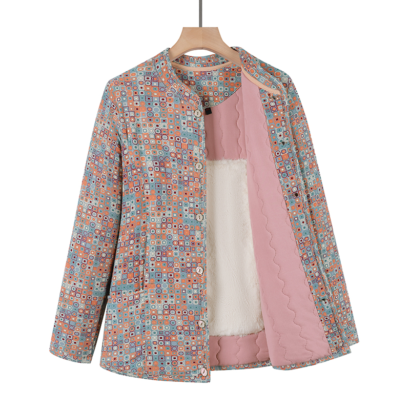 中老年女士驼绒棉服2025秋冬季圆领保暖加绒外套新款妈妈宽松棉衣