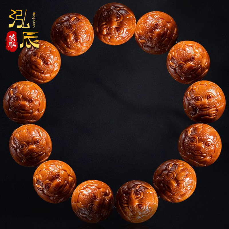 苏工橄榄核雕纯手工雕刻梅林老油核龙蛋宝宝文玩手串手链文玩男女