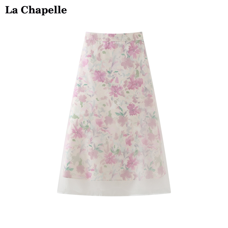拉夏贝尔/LaChapelle浪漫优雅高腰花朵双层半身裙女气质显瘦伞裙
