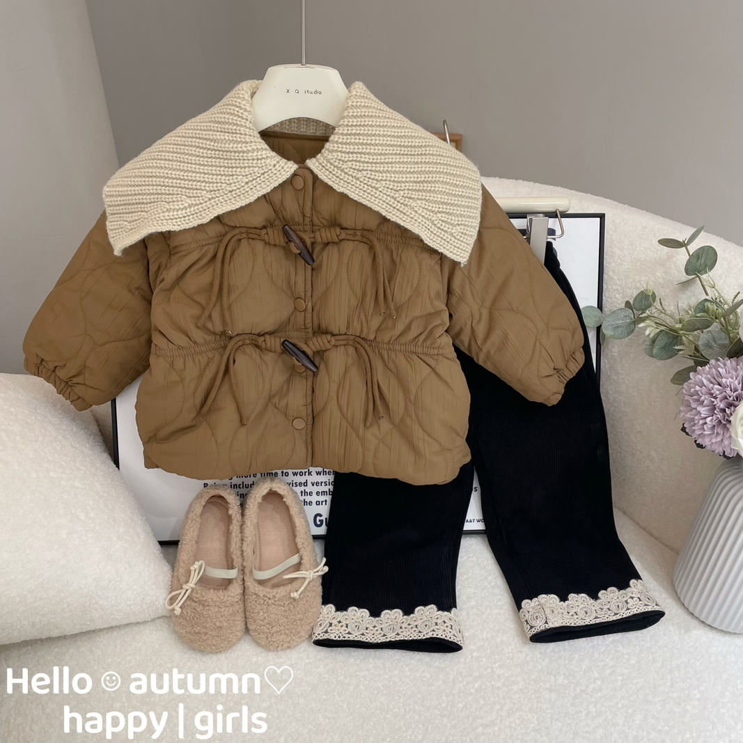 巴拉拉吧女童冬季棉袄新款儿童翻领小香风秋冬款加厚加厚时尚收腰