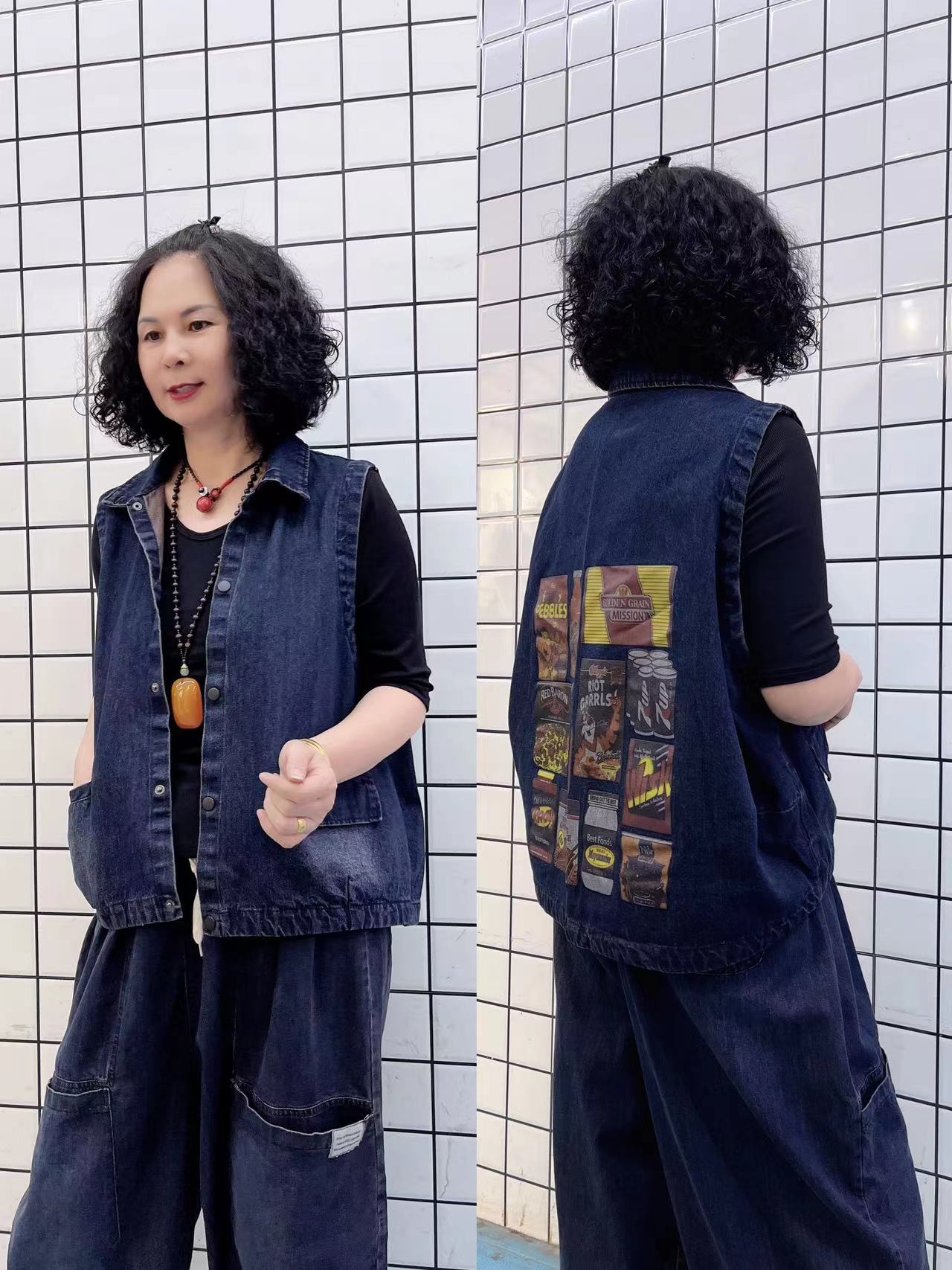 T226立领牛仔马甲（140～180斤以内）