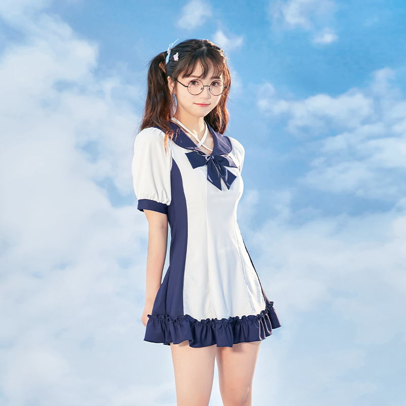 【618】 云泽高白色分体泳衣 甜美保守可爱泳装夏季初中生泳裙套装