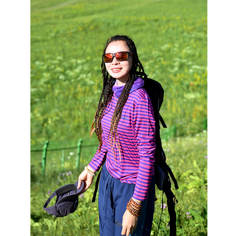 北京森林户外原创条纹休闲运动跑步徒步弹力透气速干衣长袖T恤女