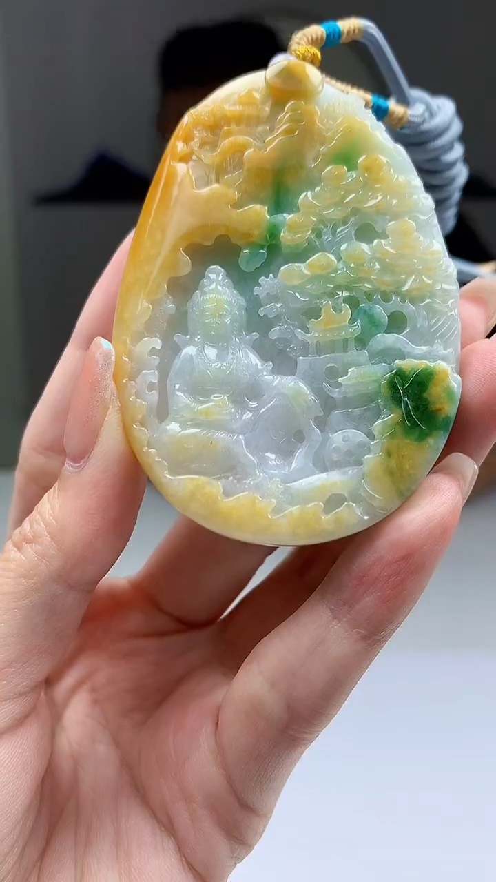 【闪购商品】定制翡翠未镶嵌毛货挂件山水观音71-4969zm