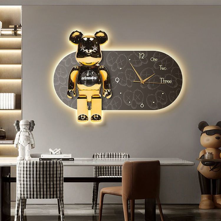 暴力熊挂钟客厅餐厅钟表装饰画轻奢高级饭厅餐桌背景墙挂画时钟