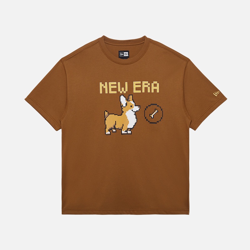 New Era LOGO数码宠物卡通印花圆领短袖落肩袖T恤 男女同款