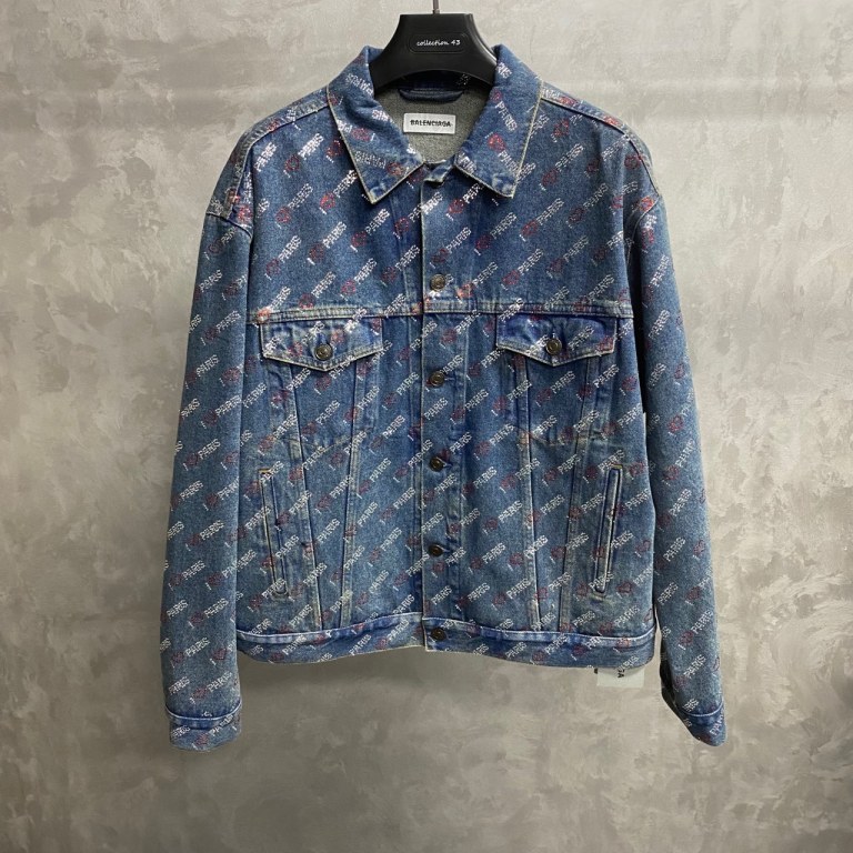 未使用 Balenciaga/巴黎世家 蓝色满钻图案牛仔夹克 /34/