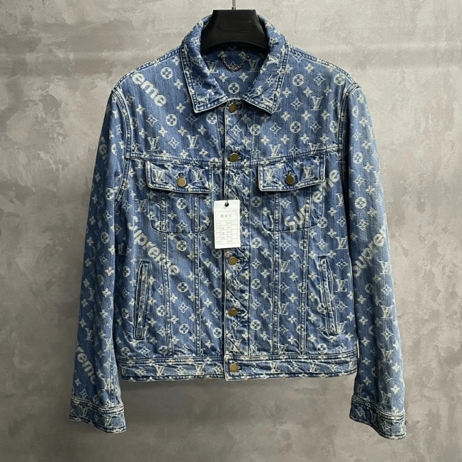 99新 LouisVuitton/路易威登 sup蓝色两袋满印图案牛仔夹克50/
