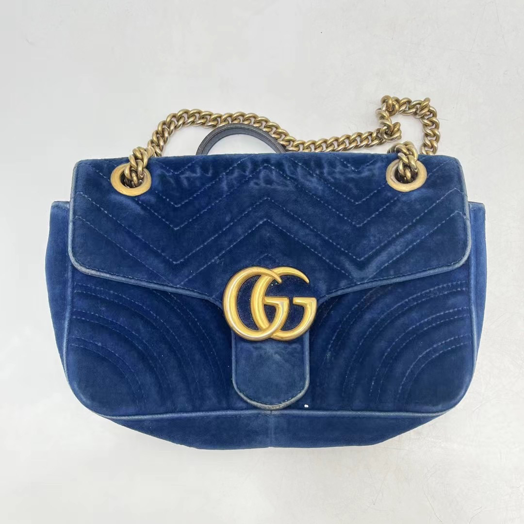 gucci 蓝色小号马蒙链条包 /99新