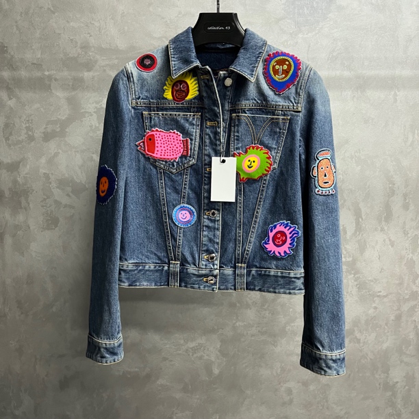 全新未使用 LouisVuitton/路易威登 蓝色徽章补丁牛仔外套/36码/