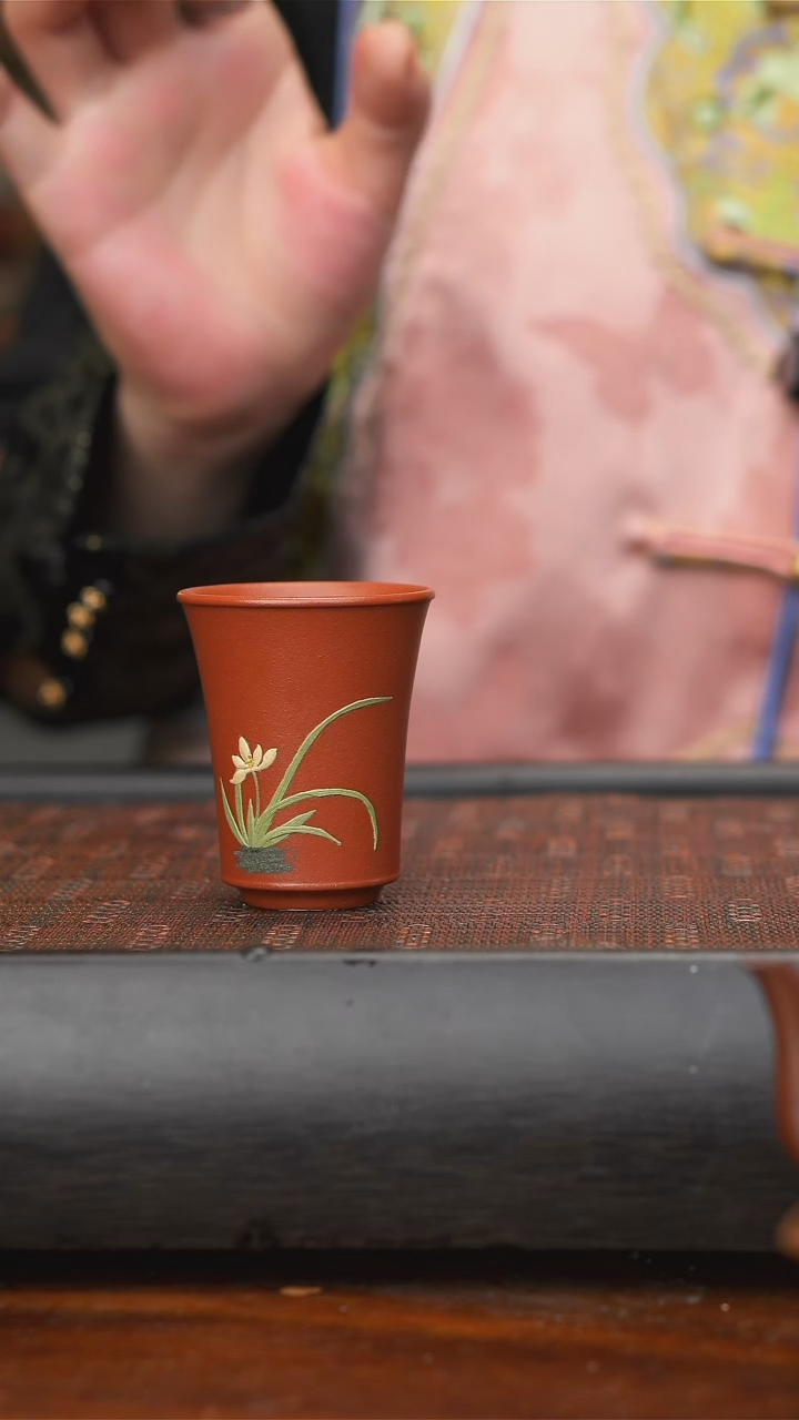 【闪购商品】紫砂茶壶朱泥闻香杯兰花泥绘