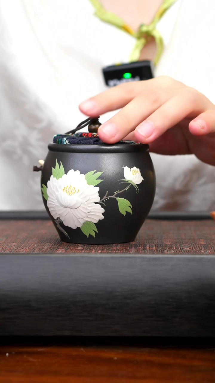 【闪购商品】石黄茶叶罐杯子 牡丹绘