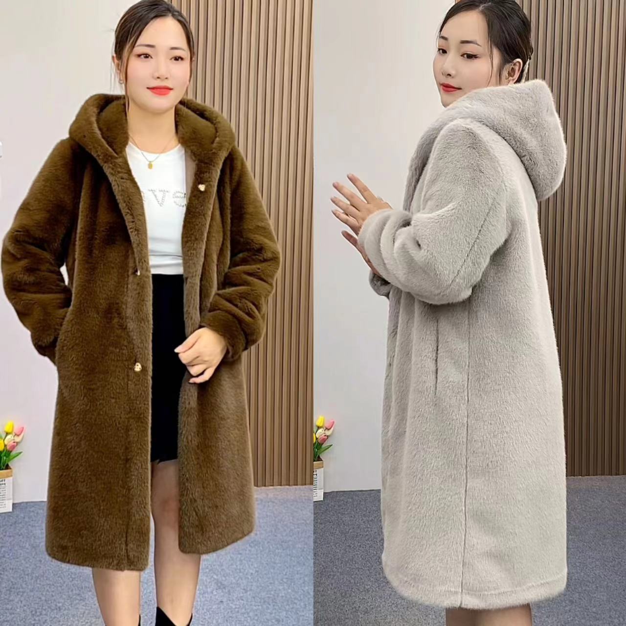 96长双连帽冬季气质裘都女外套衣修身百搭宽松加厚女款秋冬欧貂绒