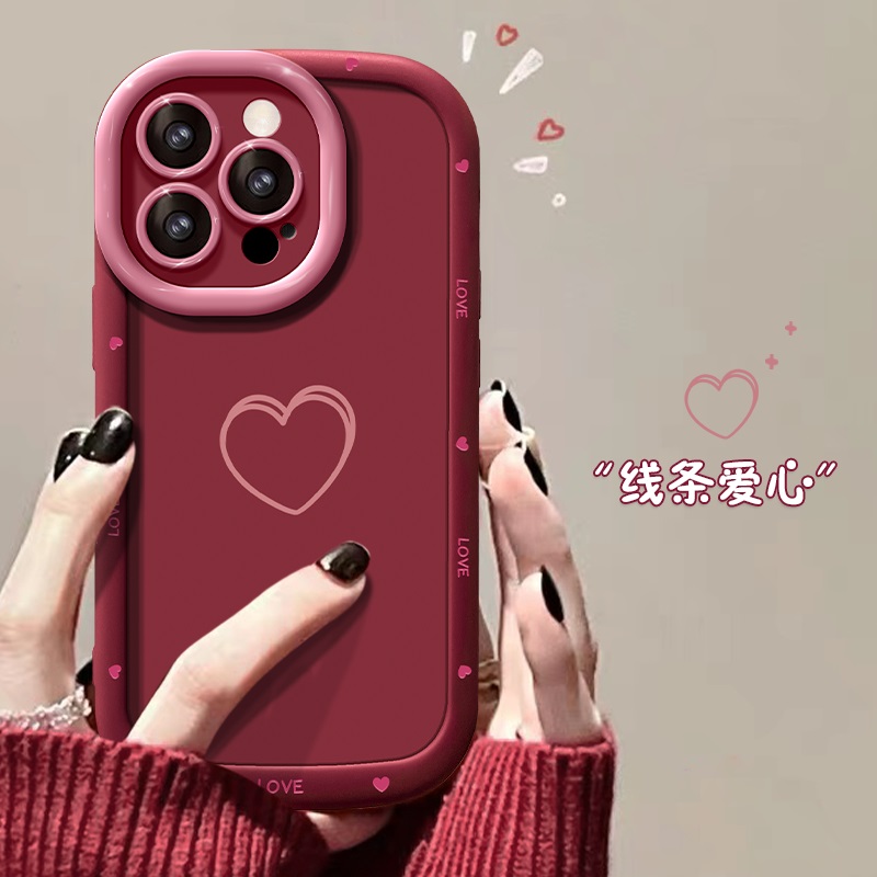 线条爱心苹果15手机壳iPhone15promax女14新13保护壳潮泡芙壳全包