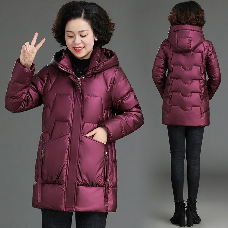鸭鸭妈妈装亮面免洗服中老年秋冬装棉袄中长款中年妇女棉衣外套