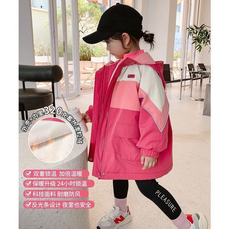 鸭鸭女童2023新款外套秋冬宝宝洋气冲锋衣儿童加绒加厚风衣