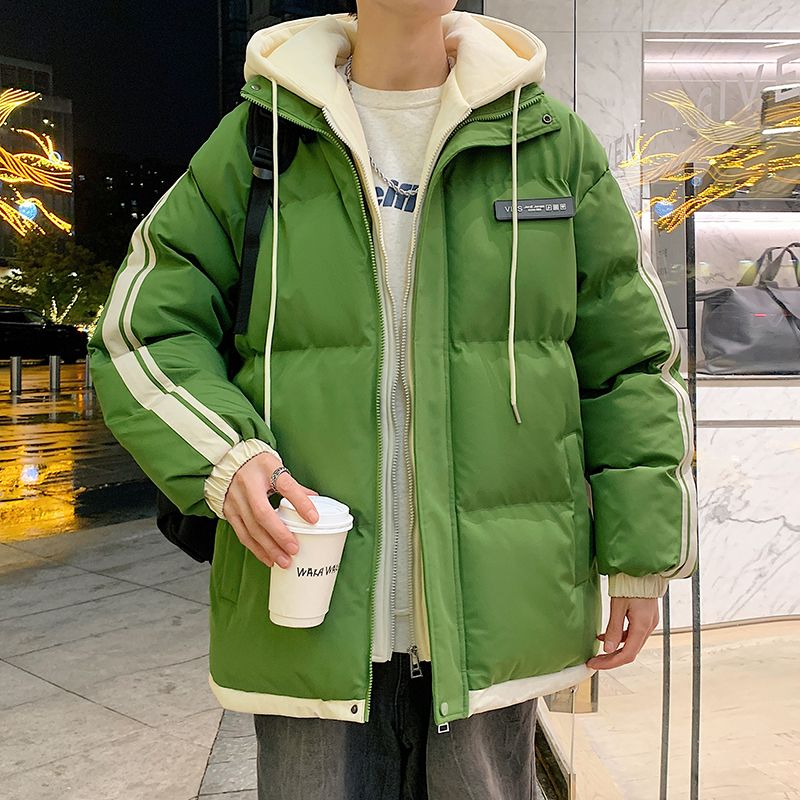 鸭鸭2023冬季新款假两件棉衣男加棉加厚晋江服潮牌冬装面包棉袄