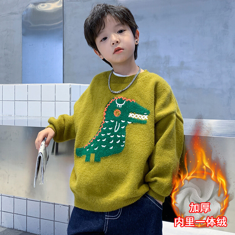 男童秋冬加厚恐龙毛衣2023新款儿童韩范针织衫男孩冬季卡通线衣潮