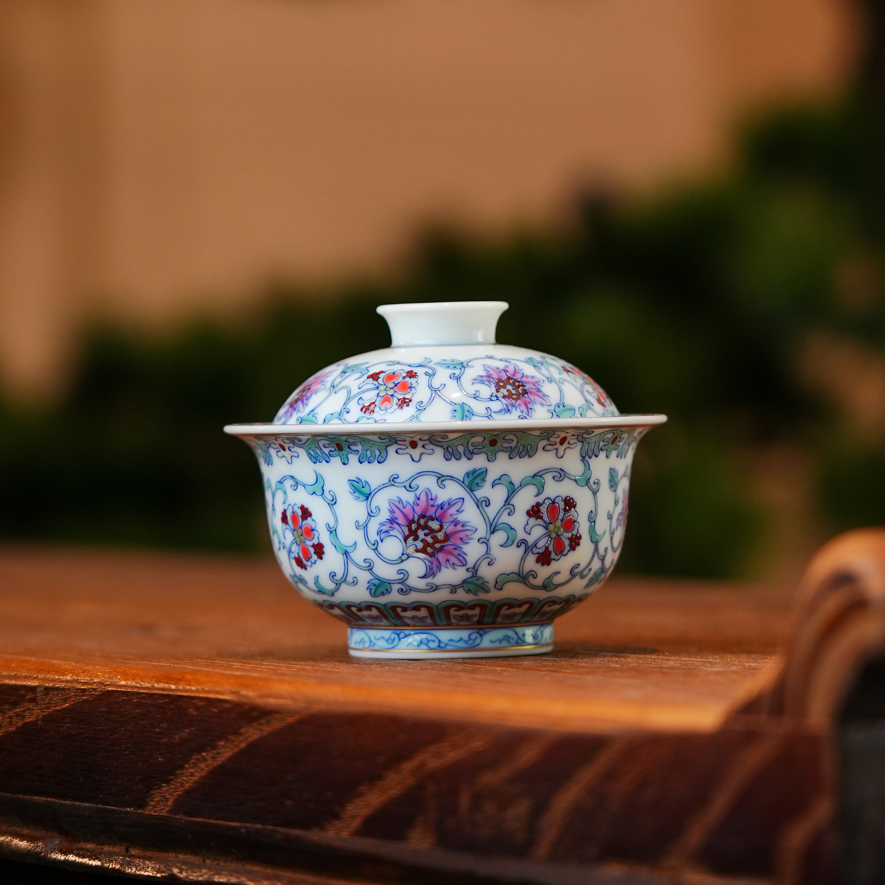 【占少甄选】冉月观隐斗彩盛世唐宫盖碗家用喝茶泡茶精致盖碗茶具