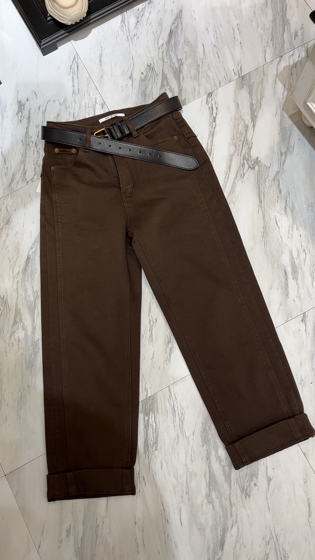 NFM女驸马咖啡色直筒牛仔裤女高腰显瘦宽松休闲小脚哈伦裤5016