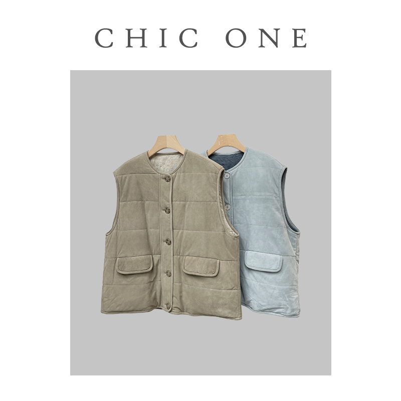 羊皮亚麻两穿马甲YW2407074