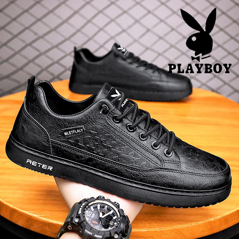 PLAYBOY男鞋2023新款冬款软面高级感防水休闲皮鞋男运动百搭板鞋