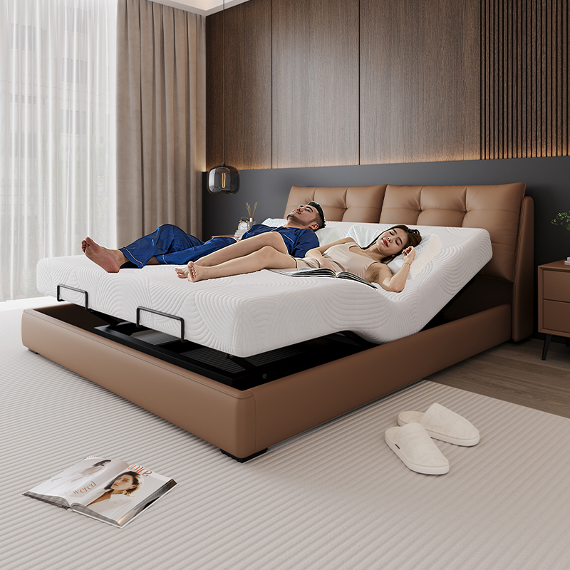 【辛巴床包边落地】智能床零重力电动床升降双多功能主卧真皮双人床