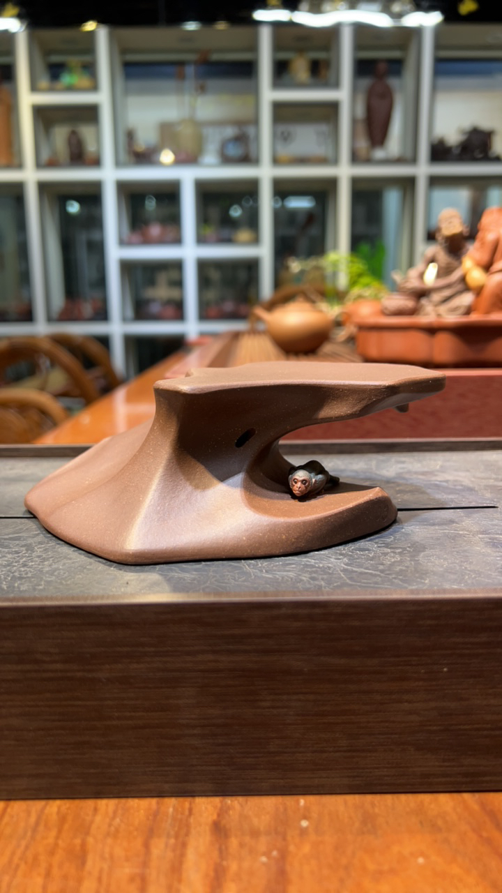 刘景·景人紫砂盖置「精致全手工精美竹制山间灵猴」家用茶具创意