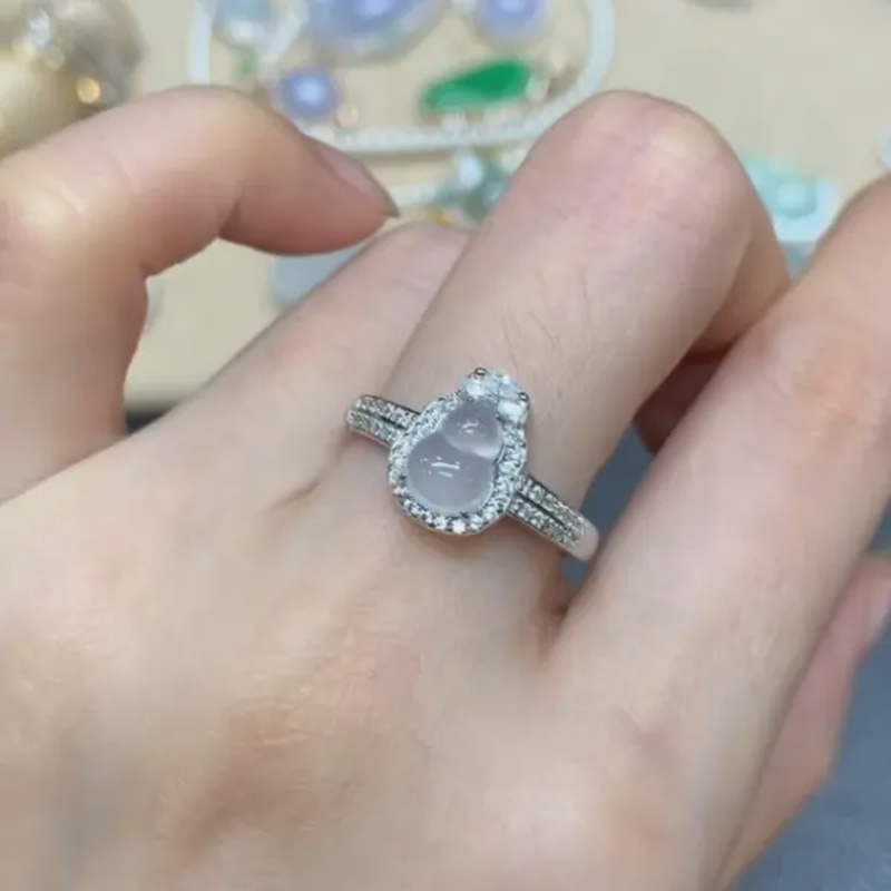 四会-(JH-20-1)-s925银镶翡翠葫芦戒指首饰多样性发货一件q精美