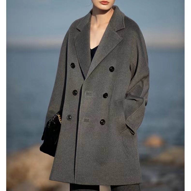 801冬季新款女士中长款双面呢大衣时尚轻奢气质双面羊绒大衣2448
