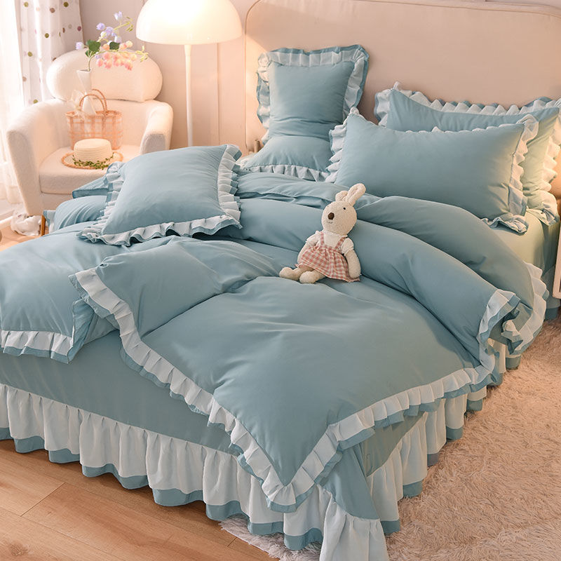 加厚水洗棉床单公主风少女心雪纺纱床裙被套宿舍三件套冬季