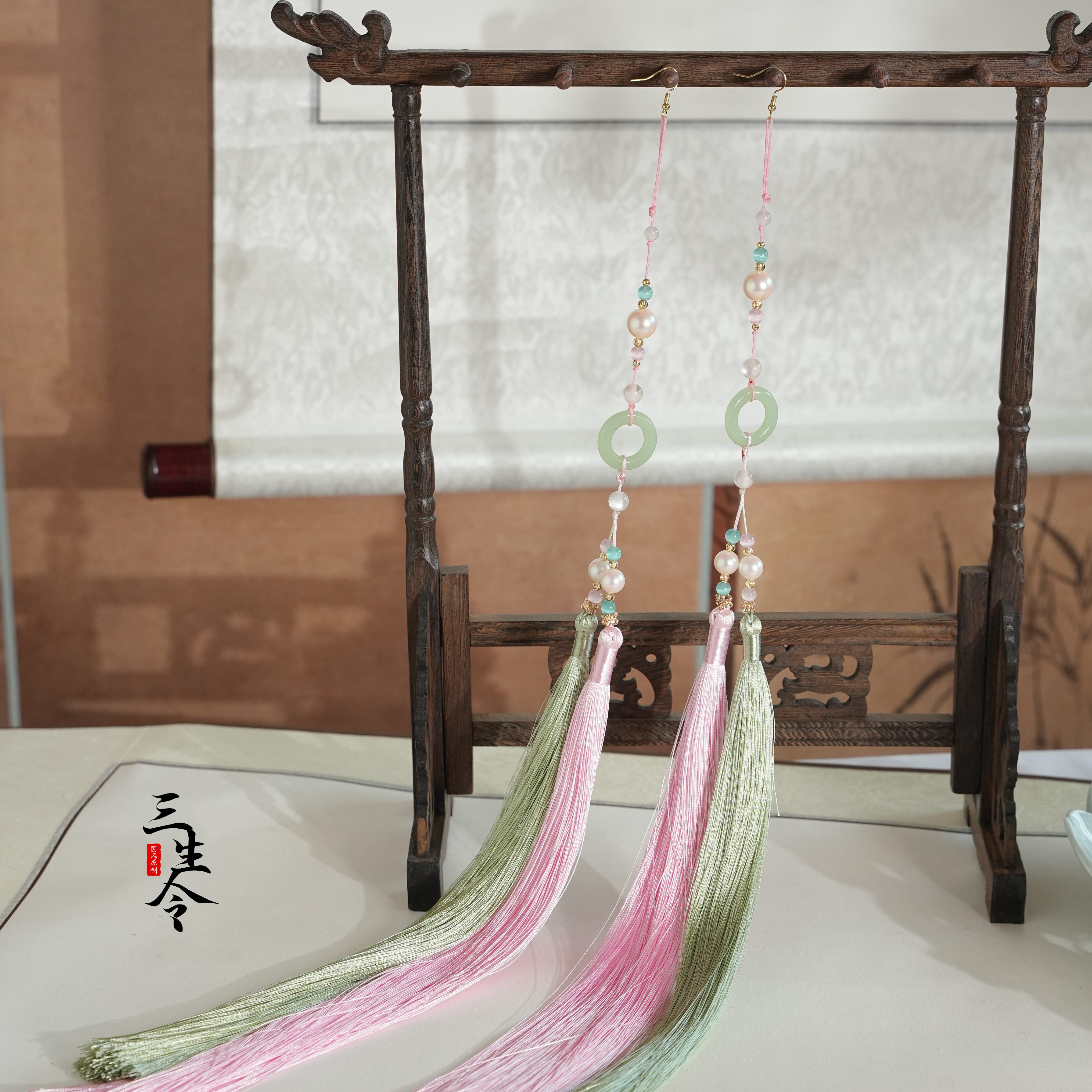 合金耳饰 【流苏耳挂】配饰原创发冠汉服婚礼古风头饰蝴蝶红色流苏