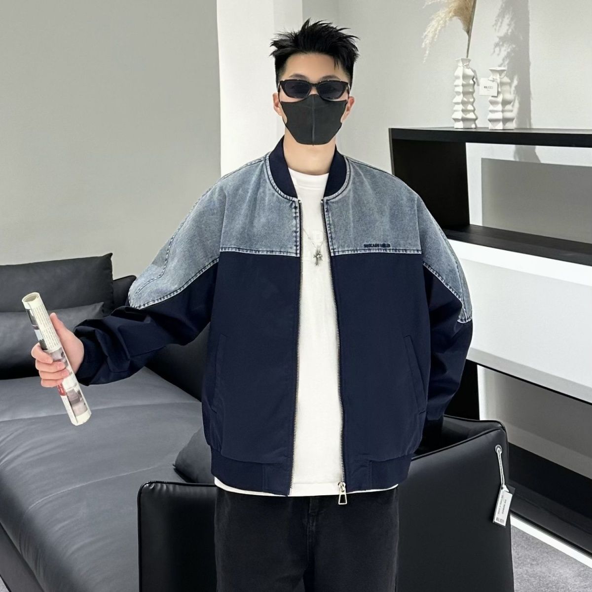 新款棒球领夹克潮美式撞色拼接潮流帅气男士秋冬季棒球服外套