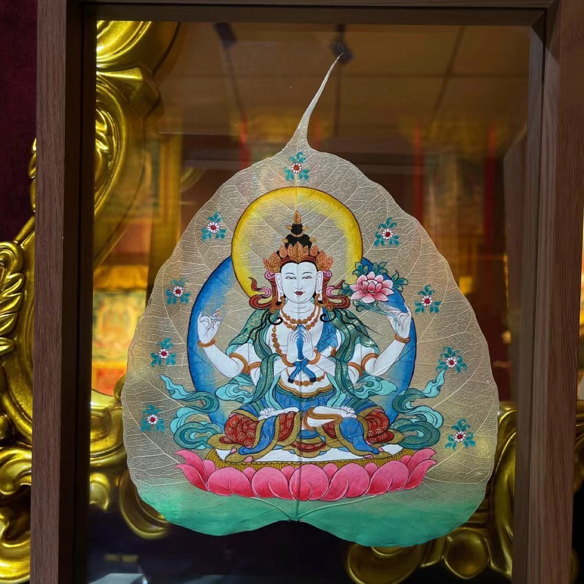 热贡唐卡 不退换 四臂观观 菩提叶 师傅精工手绘 23*30