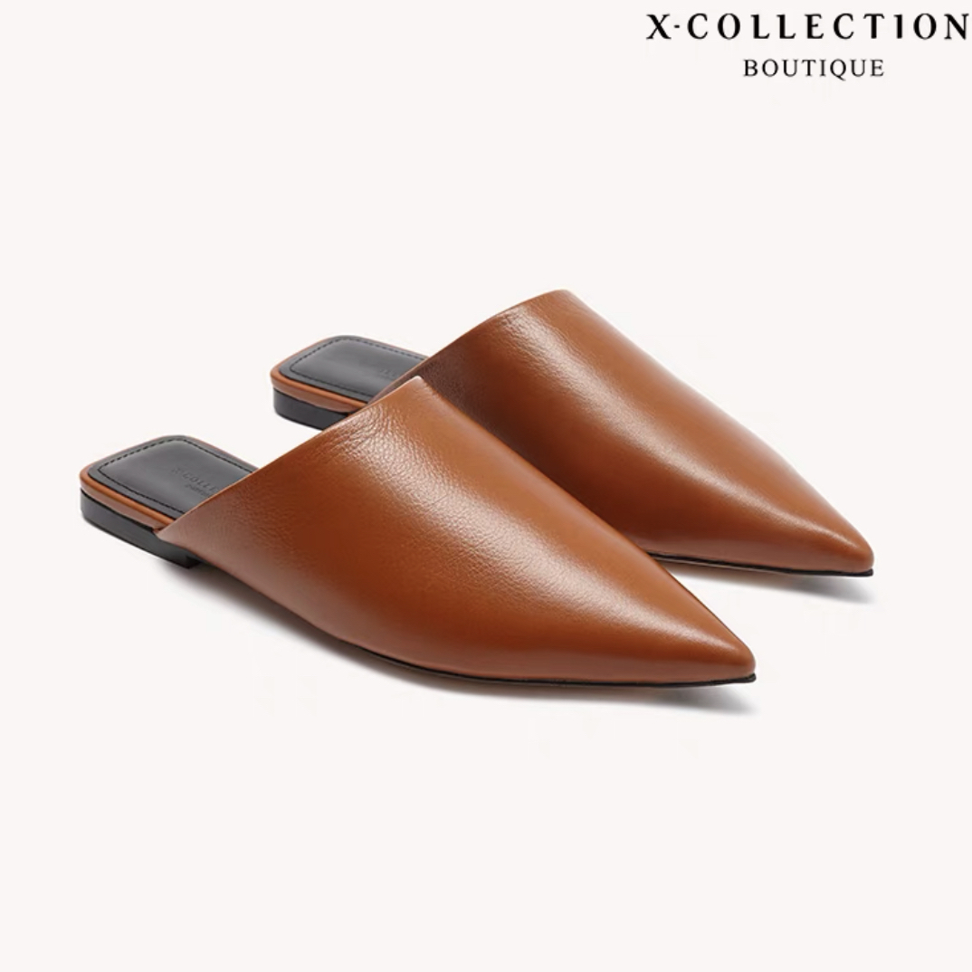 Xcollection boutique高端线简约尖头平底包头拖凉鞋女气质春夏女