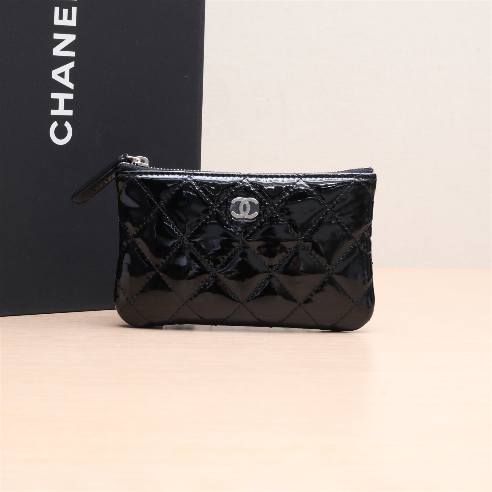 99新 Chanel/香奈儿 漆皮卡包零钱包 黑色 漆皮 21开 P224622768