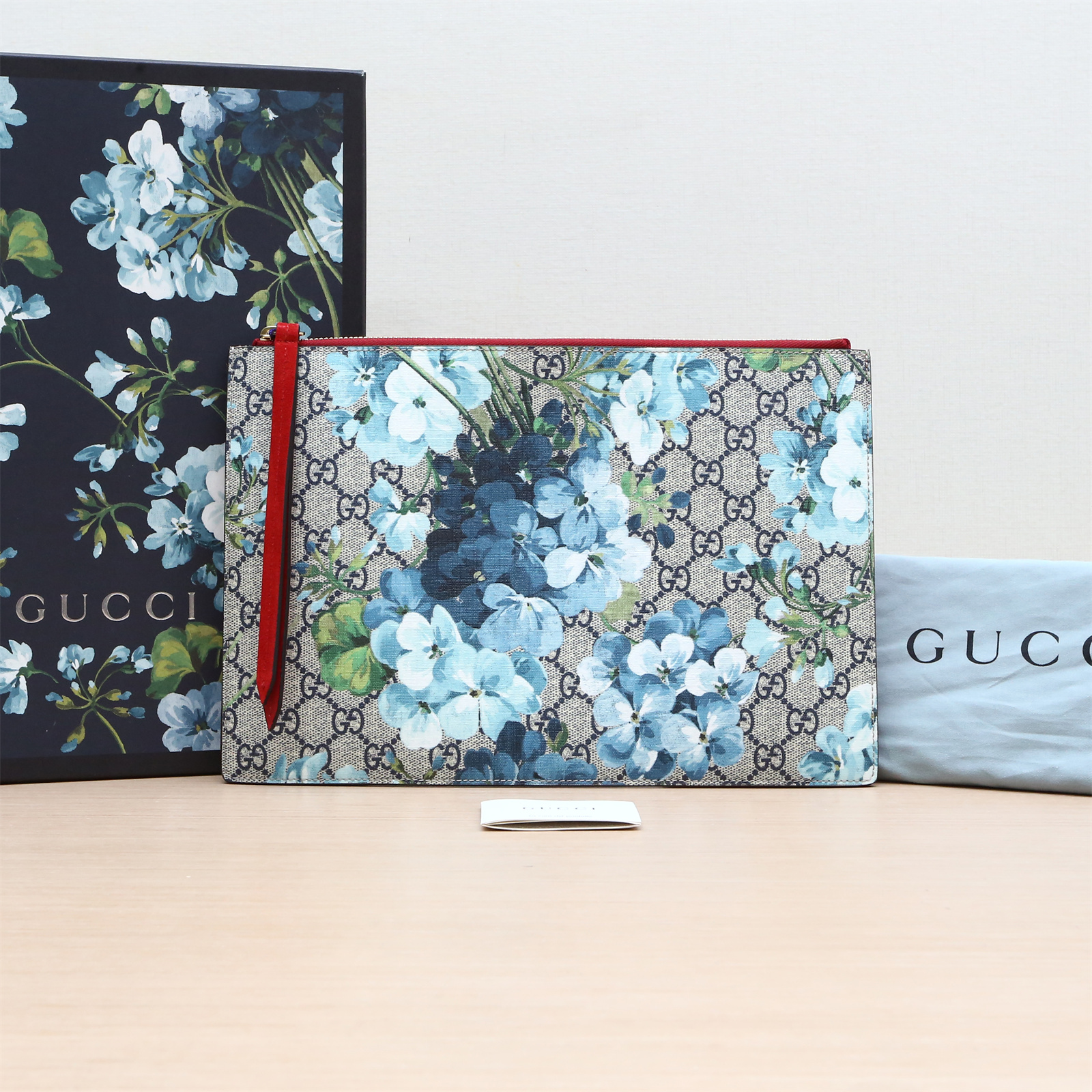 99新 GUCCI/古驰 花卉 手拿包 拼色 PVC拼麂皮 P214030662