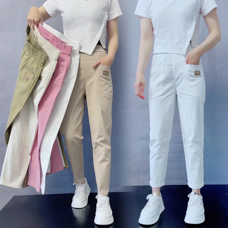 2025新款夏季薄款水洗棉休闲女裤宽松百搭洋气直筒裤萝卜哈伦裤潮