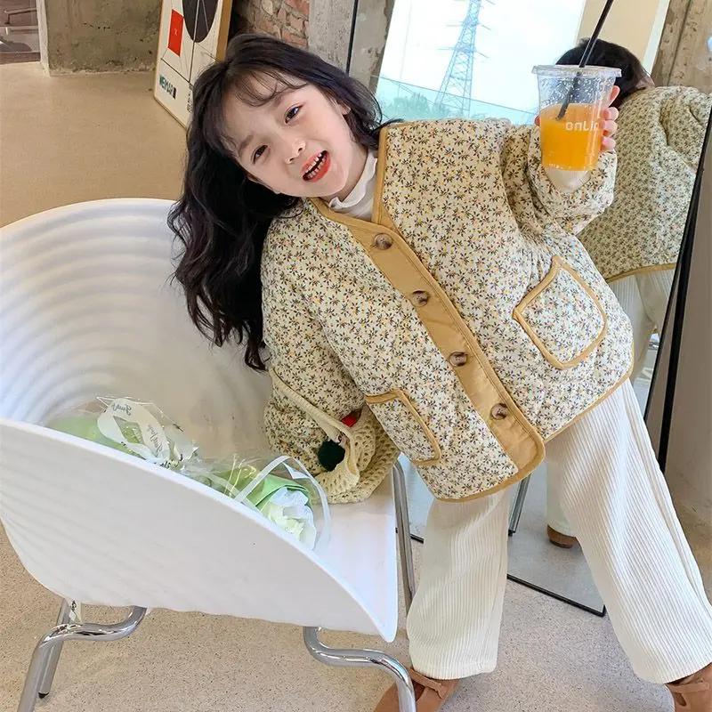 巴拉甄选女童碎花轻薄棉服初冬外套2023新款儿童甜美韩系上衣韩YM