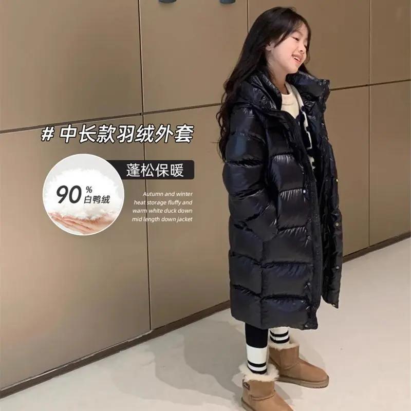 【加厚免洗过膝】女童羽绒服中长款中大童黑金男童儿童冬季连帽
