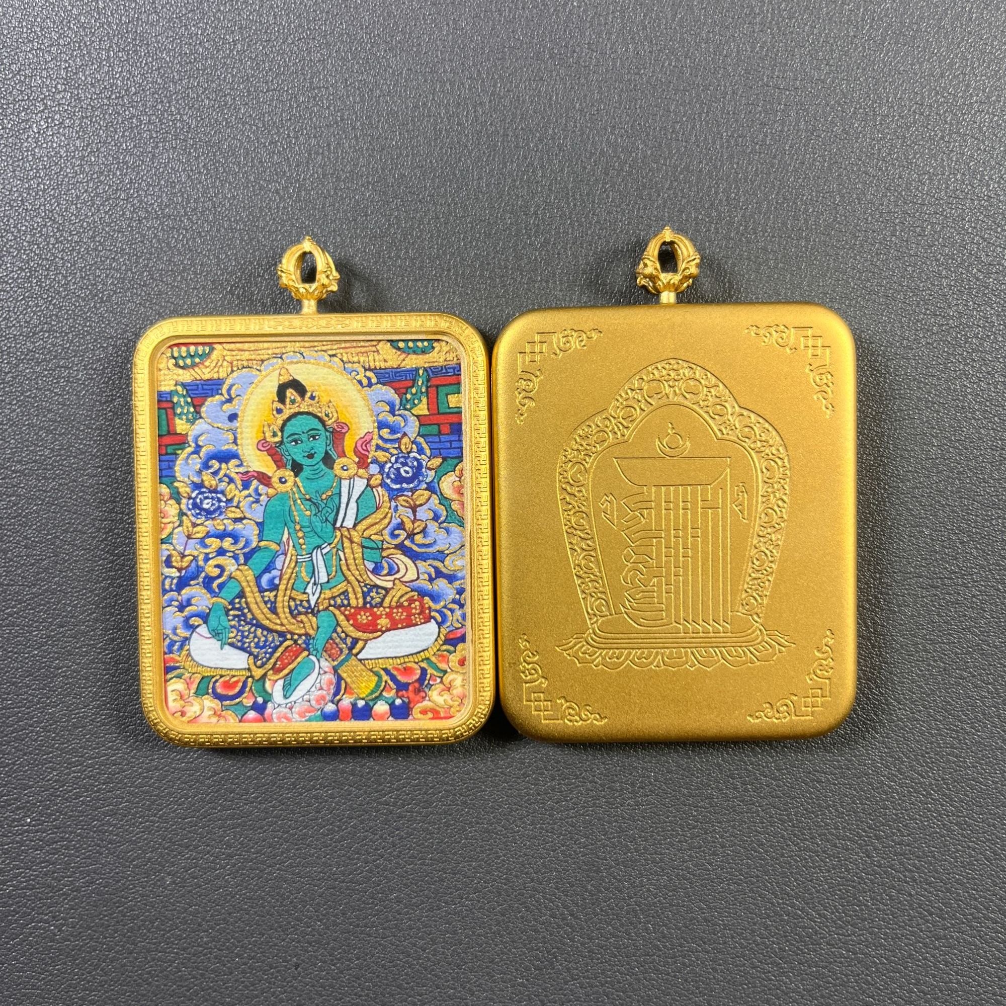 绿度母   唐卡  艺术吊坠 钛钢壳子