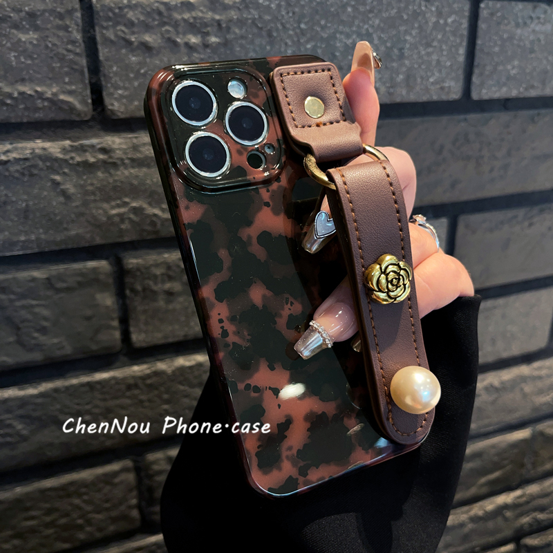 苹果15手机壳iphone14pro琥珀豹纹xs复古12pro耐磨13手腕带11女xs