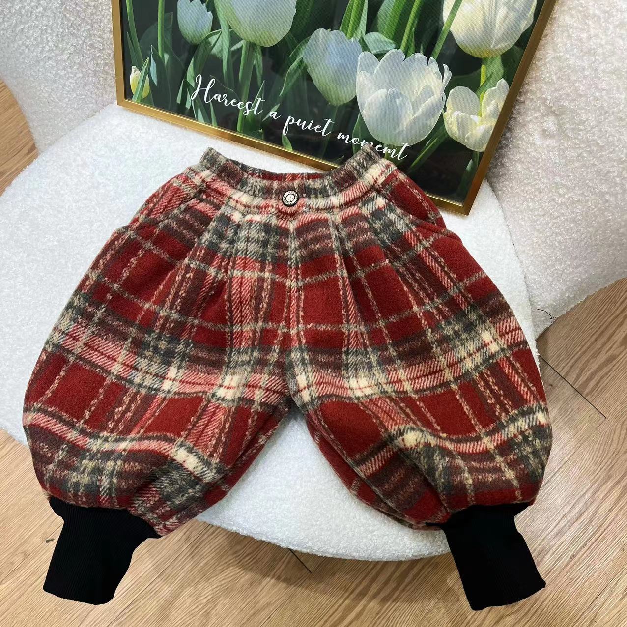 宝宝绒裤子儿童童装休闲裤长裤加厚小童格子裤秋冬冬季冬款