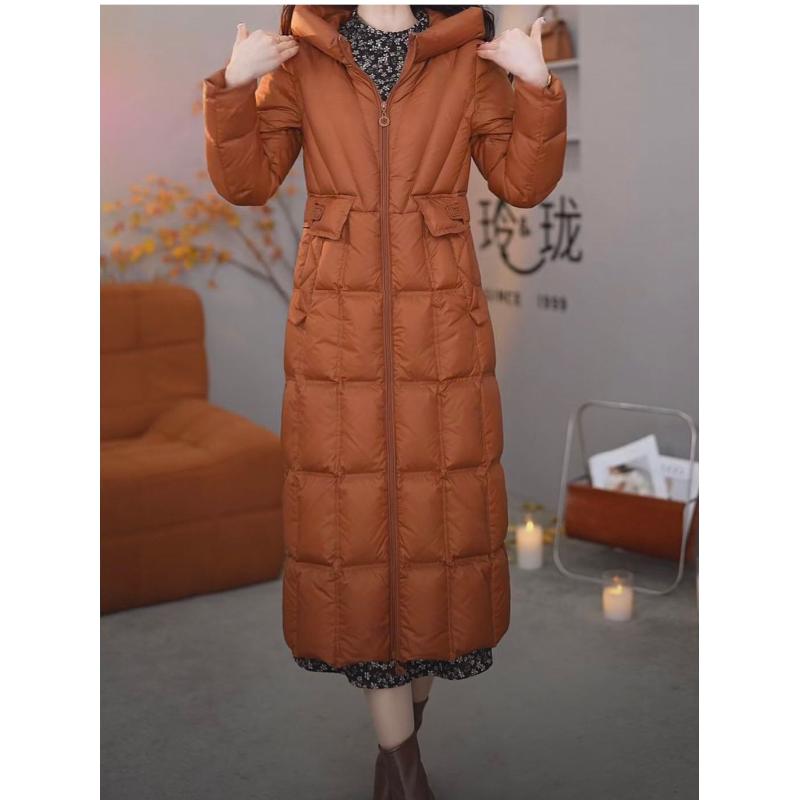 时尚连帽显瘦羽绒服女2023秋冬洋气中长款轻薄保暖加厚中长款外套