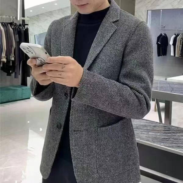 G秋冬新款加厚呢子西装上衣韩版修身潮流商务休闲正装毛呢西服外