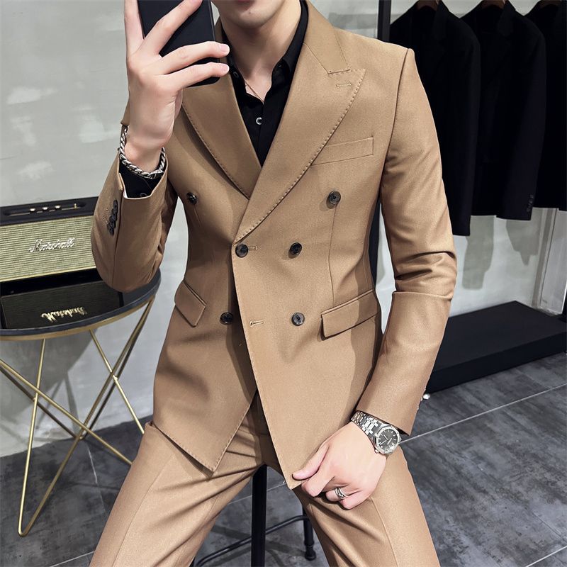 G双排扣西装男套装2023春秋新款潮流修身高级感痞帅设计感西装显