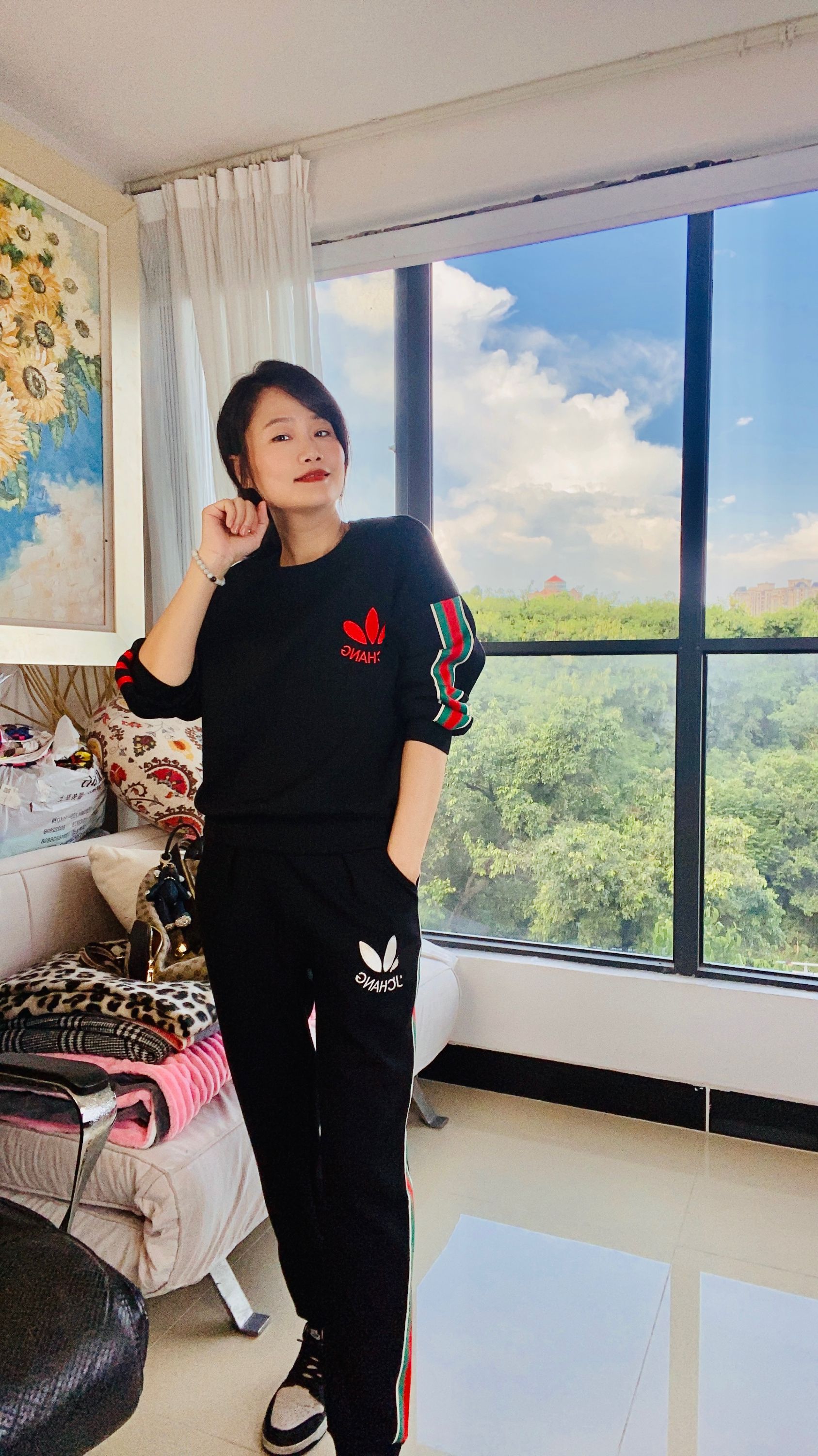 2024春秋设计师自留款潮流宽松显瘦长袖圆领时尚休闲运动套装